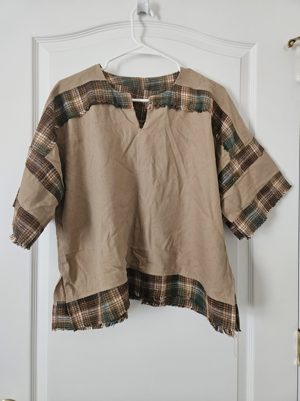 Kids' Beige Plaid-Trim Tunic Top